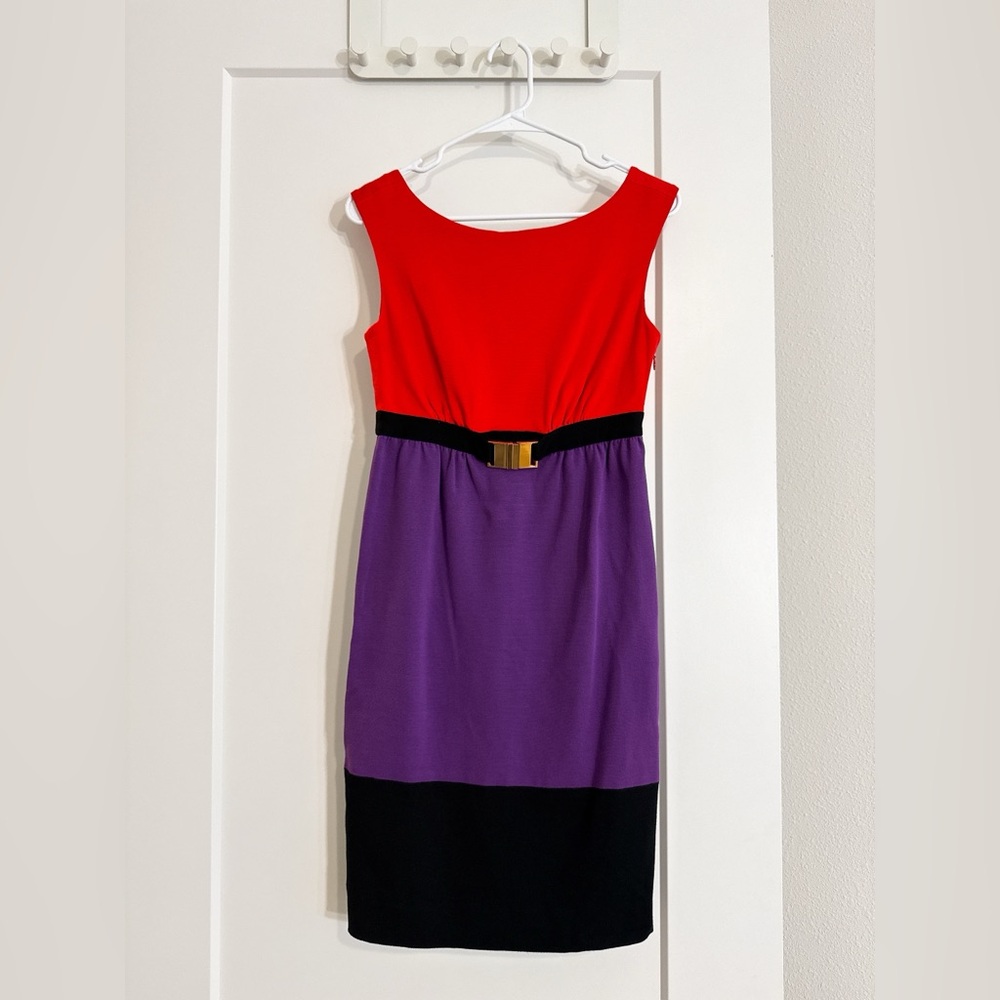 Milly Colorblock Dress Red Purple Black with Belt - Size S
